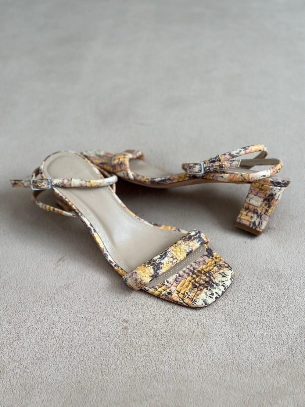 Sandro Ankle Strap Maeva Yellow Brown Snakeskin Leather Sandals Size 39
